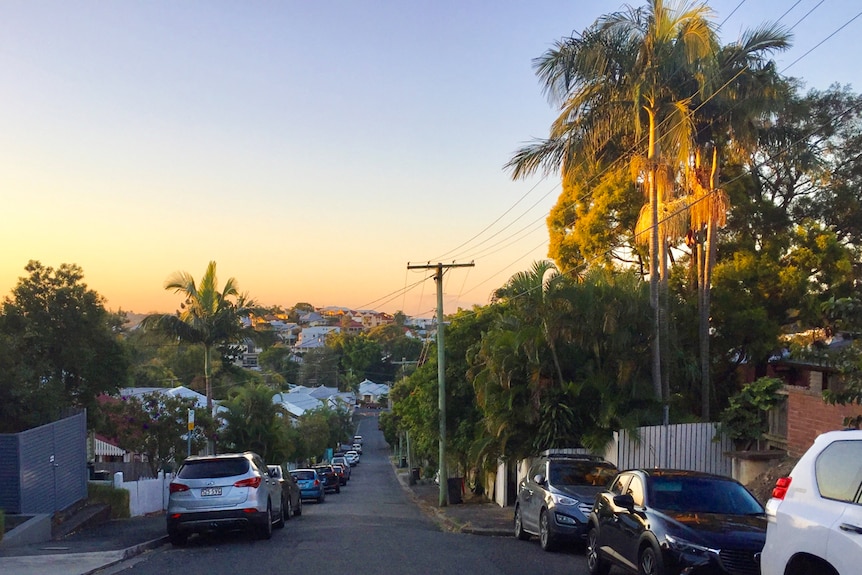 Street lined with cars in Red Hill Brisbane.