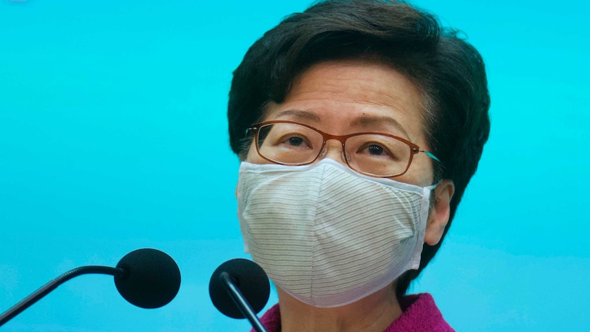 Hong Kong Chief Executive Carrie Lam wearing a mask.