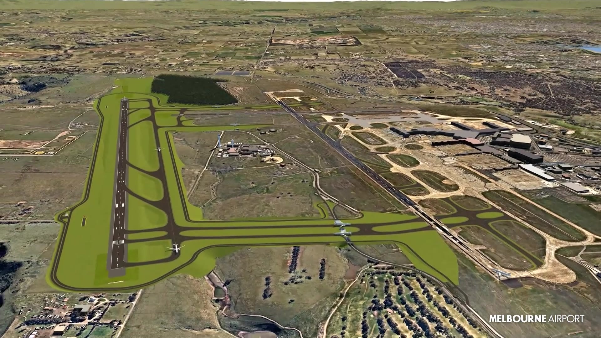 A birdseye view of plans for a third runway for Melbourne Airport.