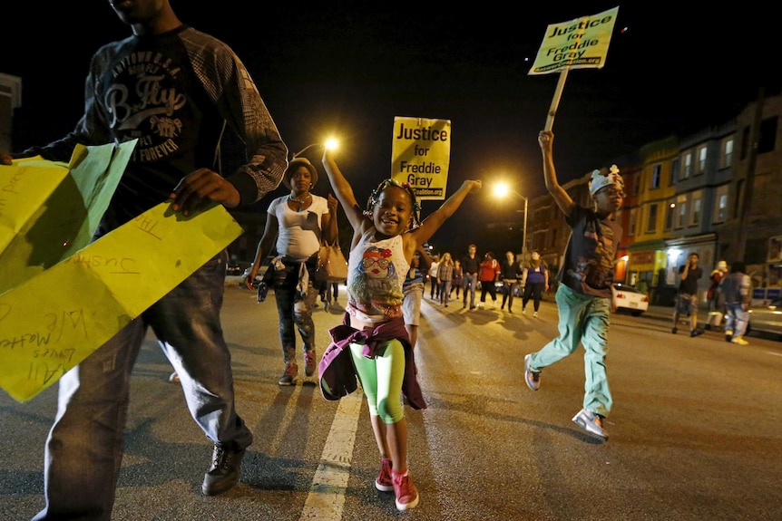 Young girl celebrates in Baltimore