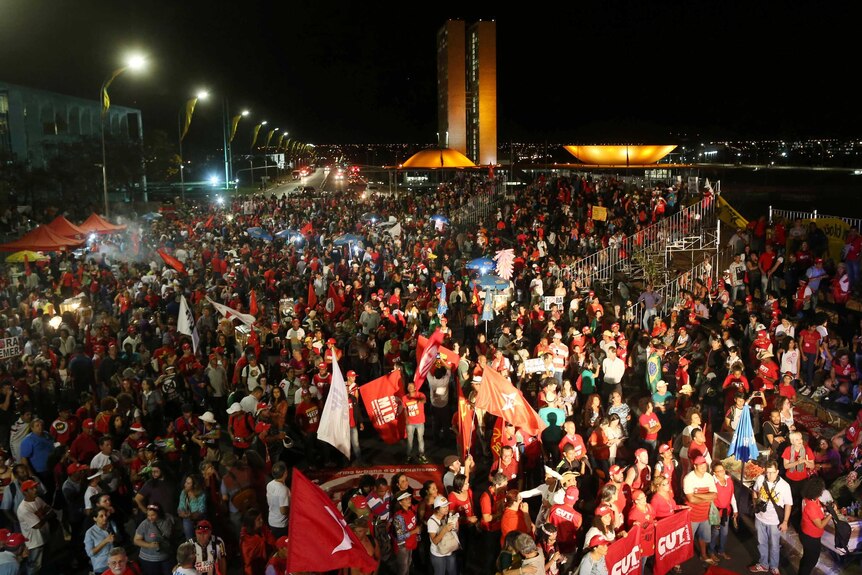Supporters of Brazil's suspended President Dilma Rousseff protest.