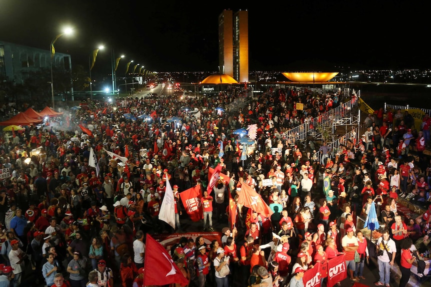Supporters of Brazil's suspended President Dilma Rousseff protest.
