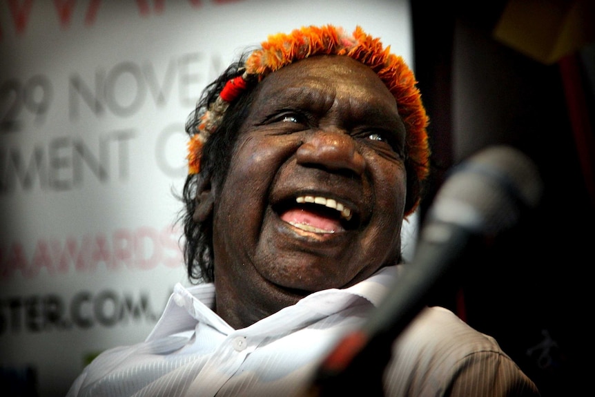 Mandawuy Yunupingu laughs during a photo shoot at the ARIA Awards in 2012.