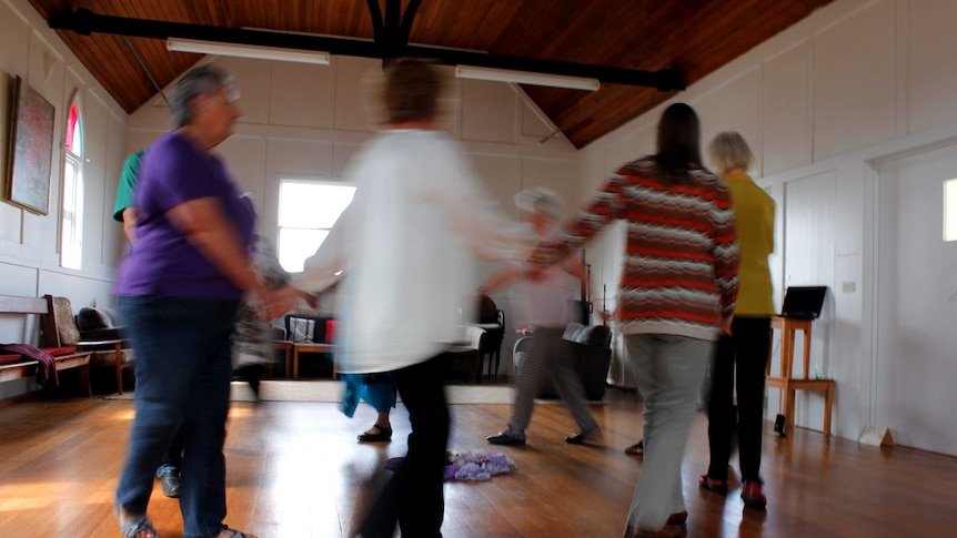 The Launceston circle dance group in the middle of a session
