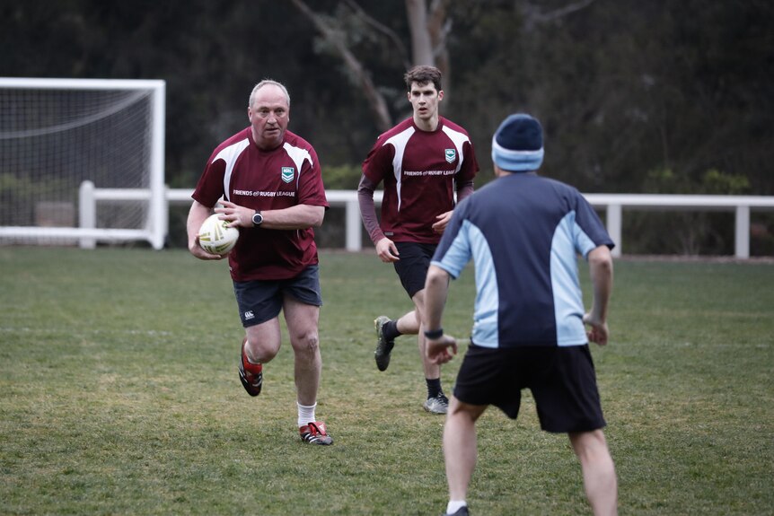 Barnaby Joyce plays rugby. June 2021
