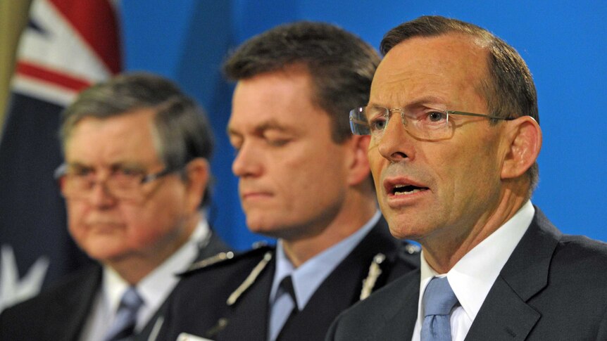 Tony Abbott with Andrew Colvin and David Irvine