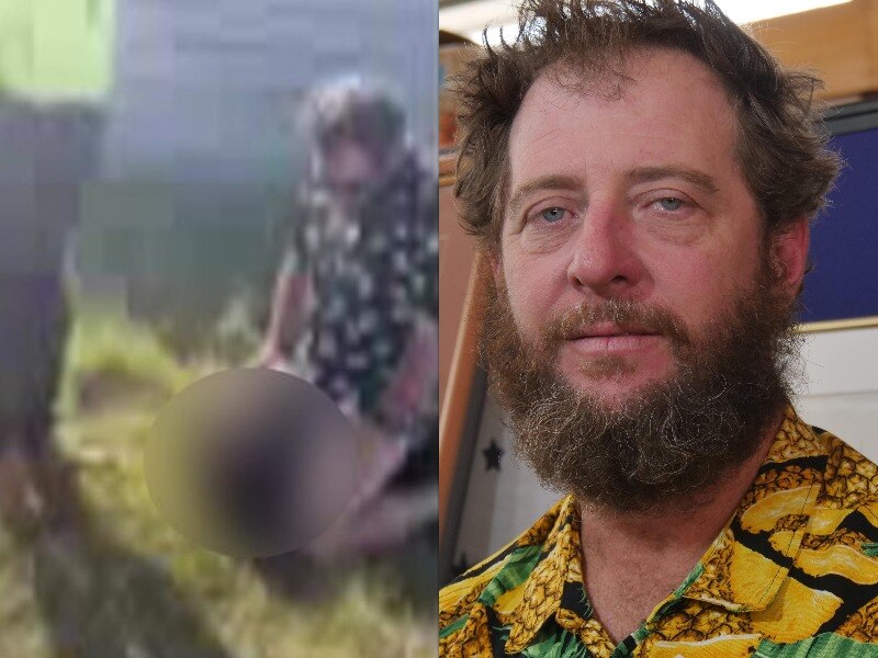 The left image shows a screenshot of McLaughin sitting on the boy (blurred), the right image is a profile photo of McLaughlin