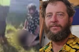 The left image shows a screenshot of McLaughin sitting on the boy (blurred), the right image is a profile photo of McLaughlin