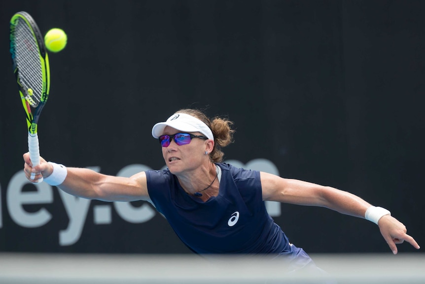 Sam Stosur stretches for a forehand in Sydney