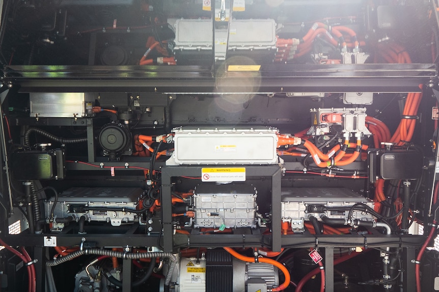 Image shows the motor inside an electric bus.