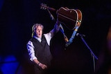 Paul McCartney performs at Glastonbury Festival in Worthy Farm, Somerset, England, Saturday, June 25, 2022.