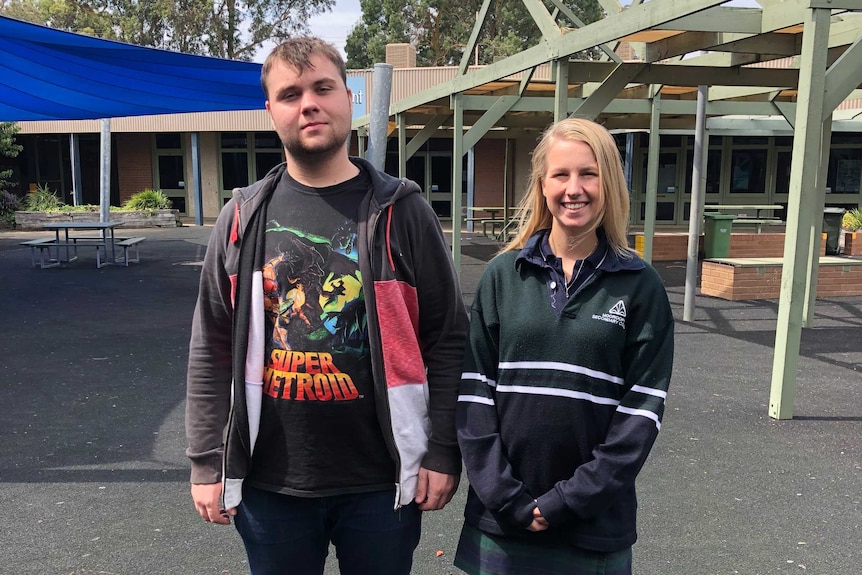 Students Jess and Sterling in the playground at Mooroopna Secondary College