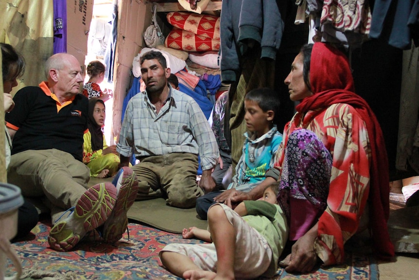 Tim Costello at a refugee camp in Lebanon