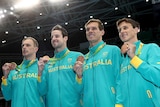 Australian men's 4x100m freestyle team with their bronze medals