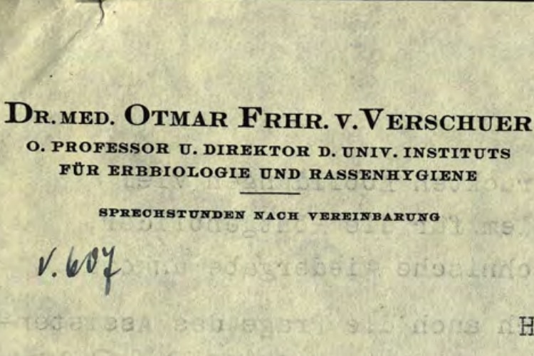 The letterhead of Otmar Freiherr von Verschuer.