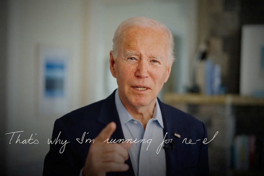 Joe Biden speaks in this still image taken from his official campaign launch video.