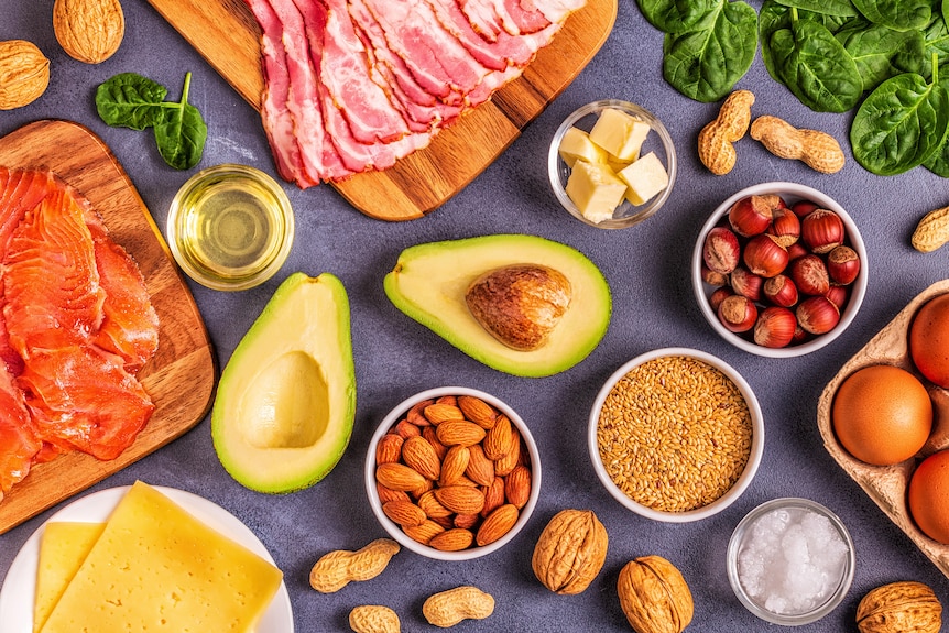 Image of avocados, meats and nuts 