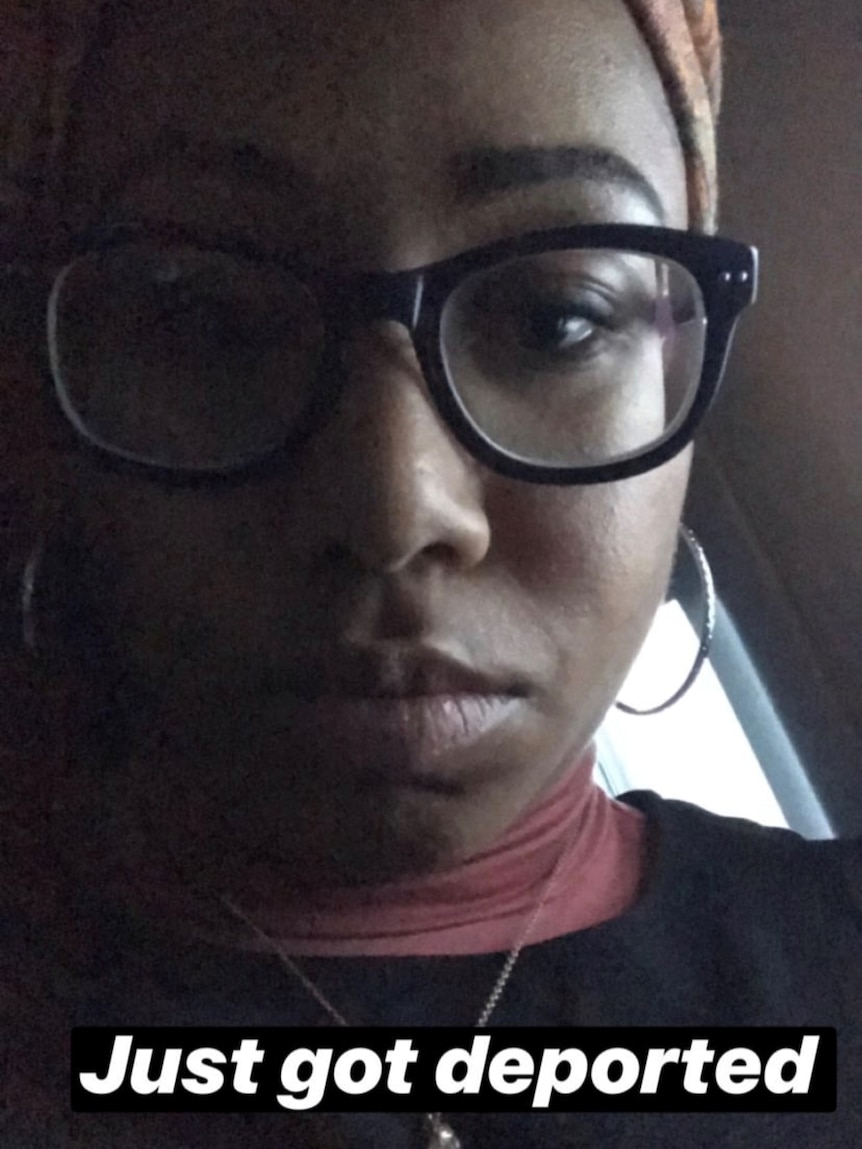 Screenshot of picture Yassmin Abdel-Magied posted to her Instagram story with the words "just got deported".