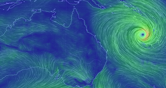 map of Australia showing winds swirling around cyclone in the north east