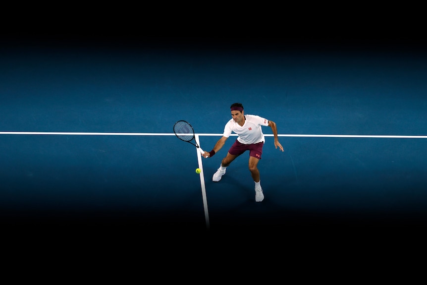 Roger Federer readies for a forehand at the Australian Open