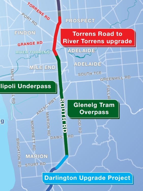 South Road upgrades shown on a map