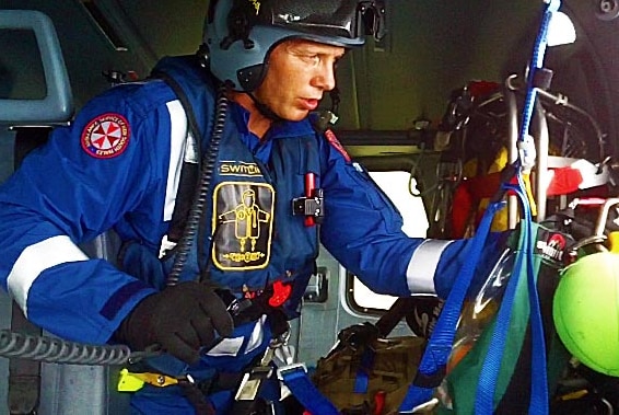 NSW Paramedic Mick Wilson in a helicopter while working as a paramedic.