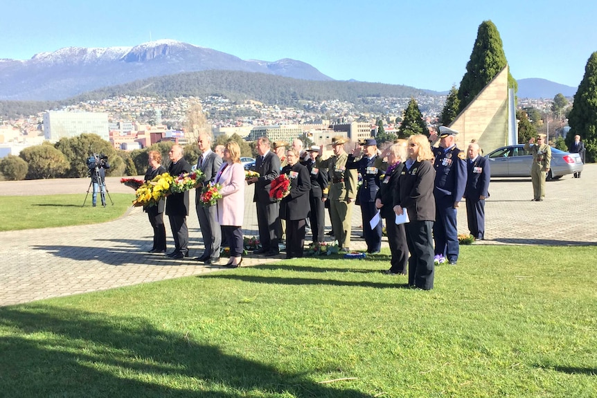 People gather in Hobart to mark the anniversary of Victory in the Pacific.