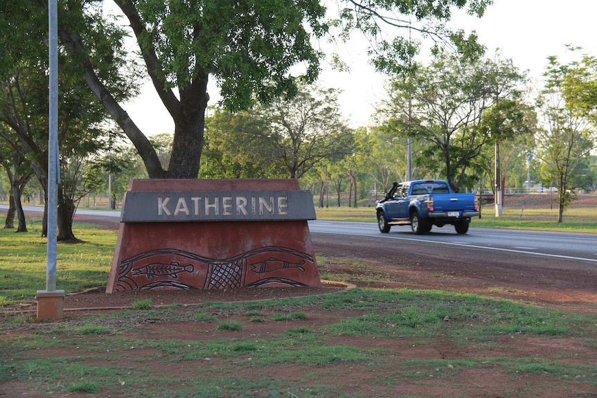 A road sign welcoming people to the Northern Territory town of Katherine.