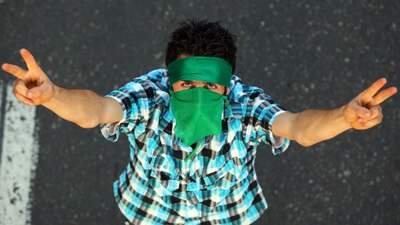 An supporter of Mousavi demonstrates on June 17, 2009 in Tehran, Iran (Getty Images)