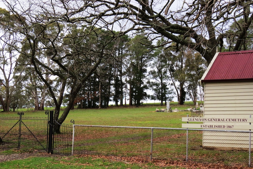 Shot of a country, empty looking cemetery. 