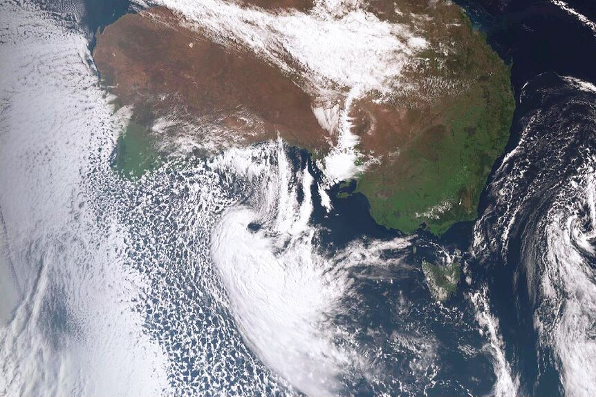 A map of Australia showing an intense low pressure system forming