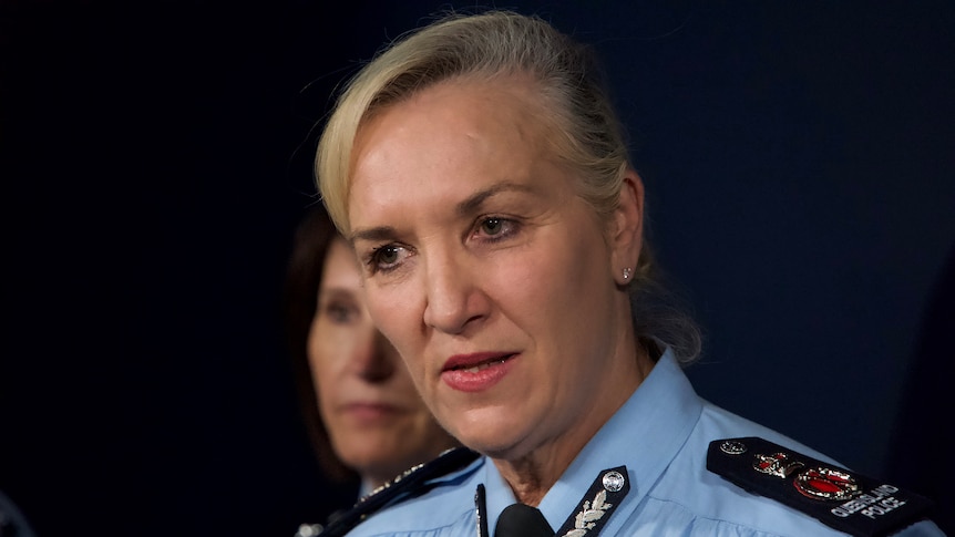 Qld Police Commissioner Katarina Carroll facing the media