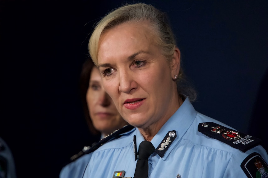 Qld Police Commissioner Katarina Carroll facing the media