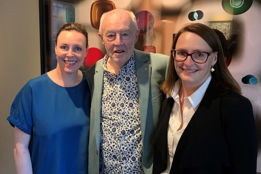 Bill Bowness with his daughters Natasha Bowness and Kelly Wyborn.