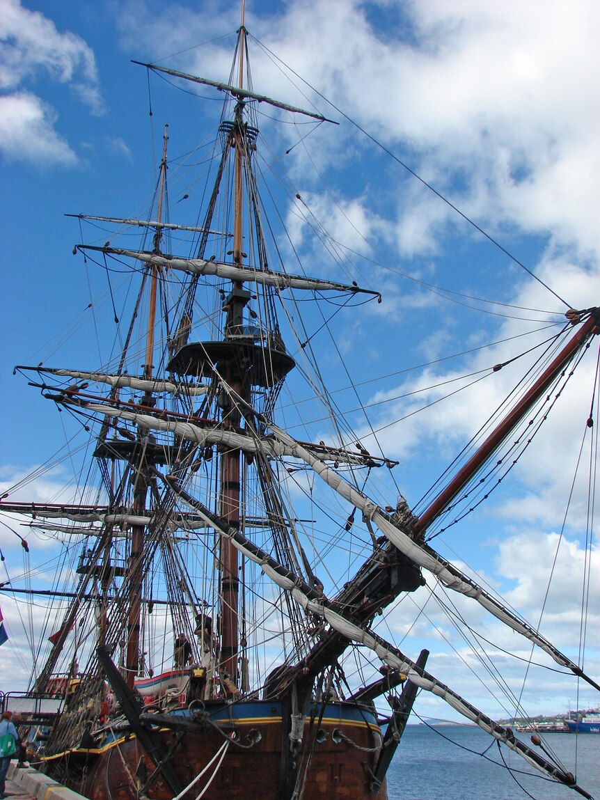 Three-masted tall ship, Endeavour, is a replica of Captain James Cook's vessel