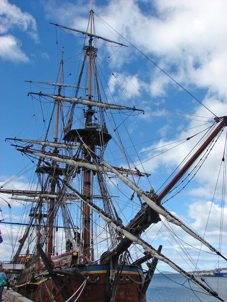 Three-masted tall ship, Endeavour, is a replica of Captain James Cook's vessel
