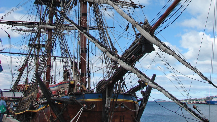 Replica tall ship Endeavour docked in Hobart