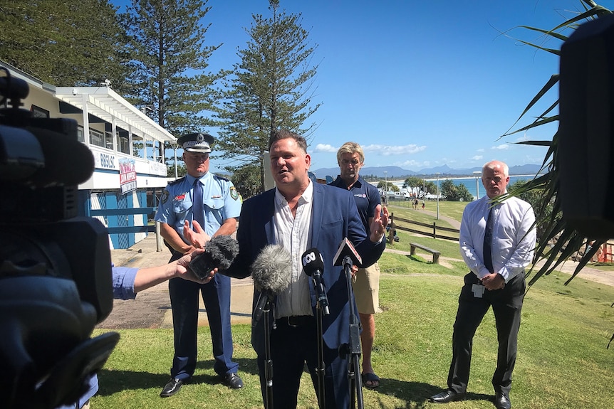 Byron Shire mayor at press conference about schoolies celebrations