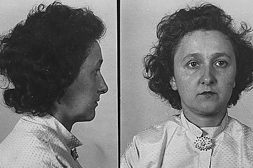 Front and side mugshot of Ethel Rosenberg.