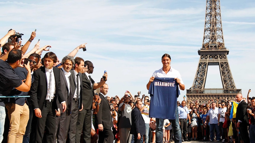 Zlatan Ibrahimovic in front of Eiffel Tower