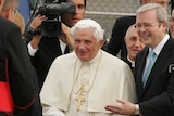 Pope be with us: The Pope flanked by Mr Rudd.