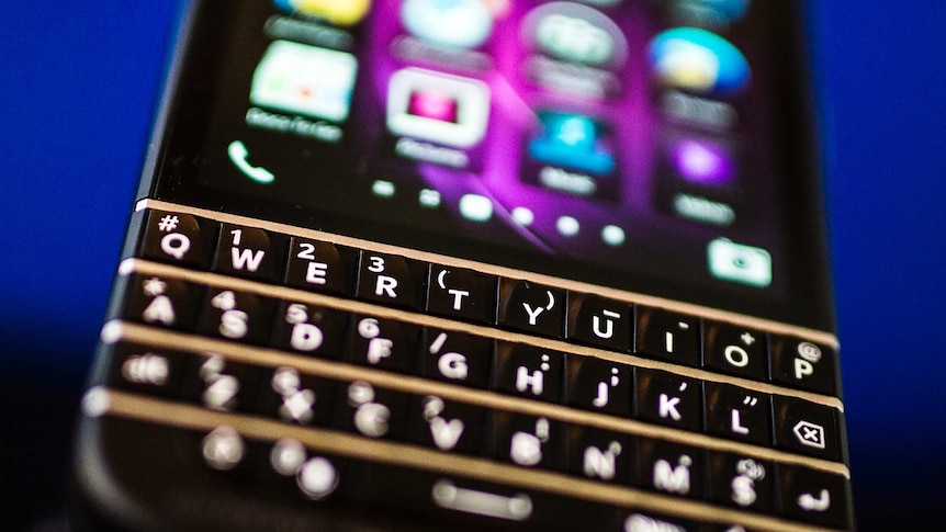 The keypad on a BlackBerry handset.