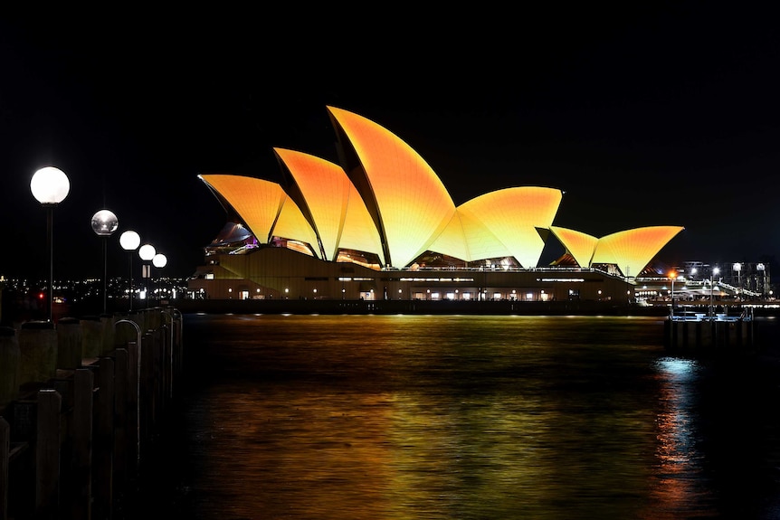 The Sydney Opera House is illuminated gold to celebrate Diwali.