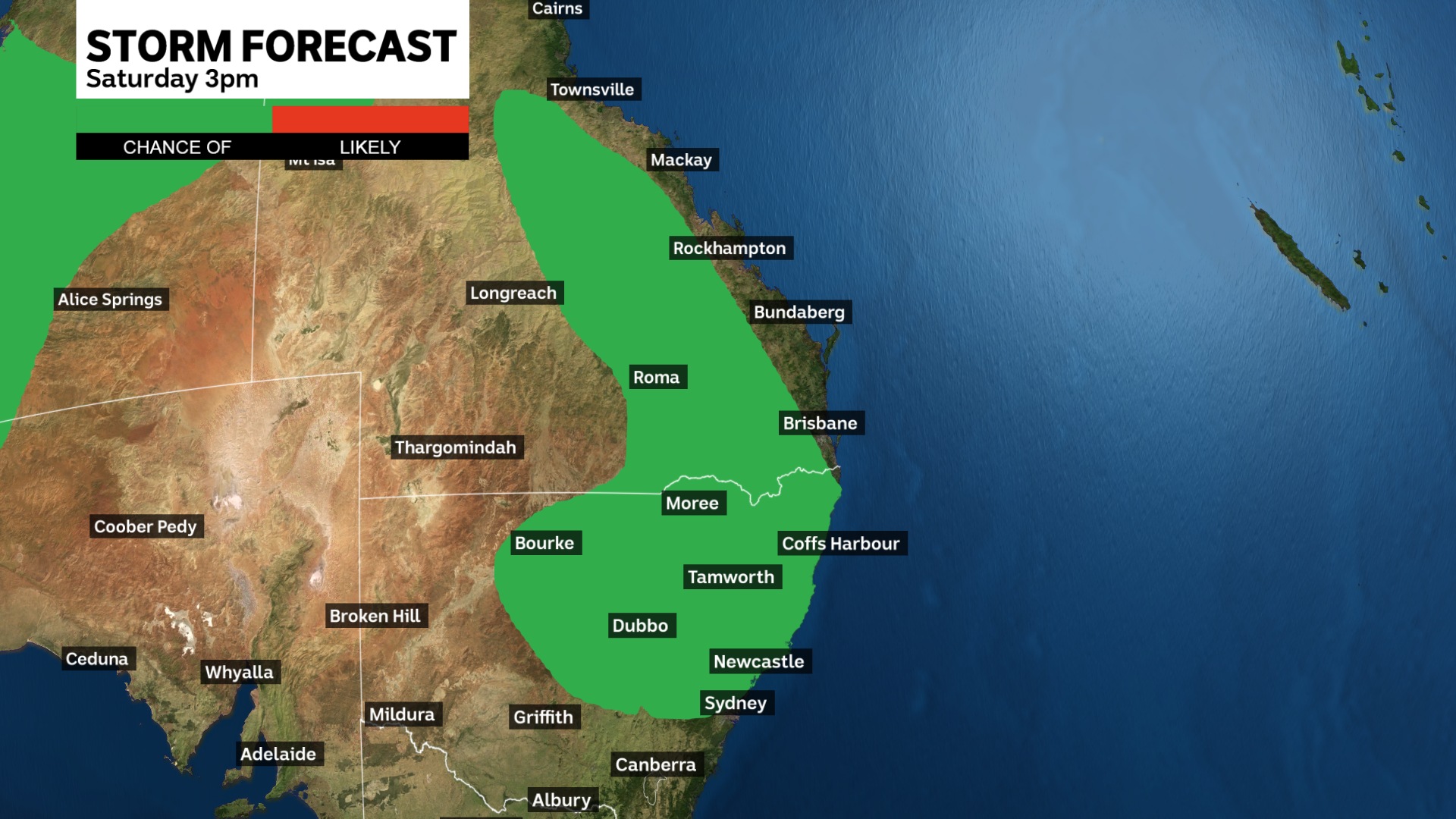 Storm map for NSW and Queensland on Saturday