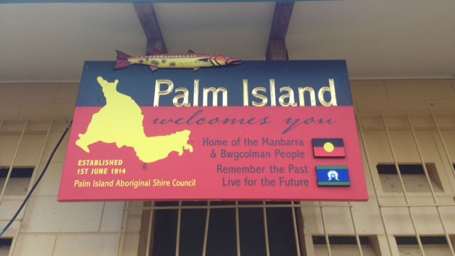 Welcome sign at Palm Island off Townsville in north Queensland.