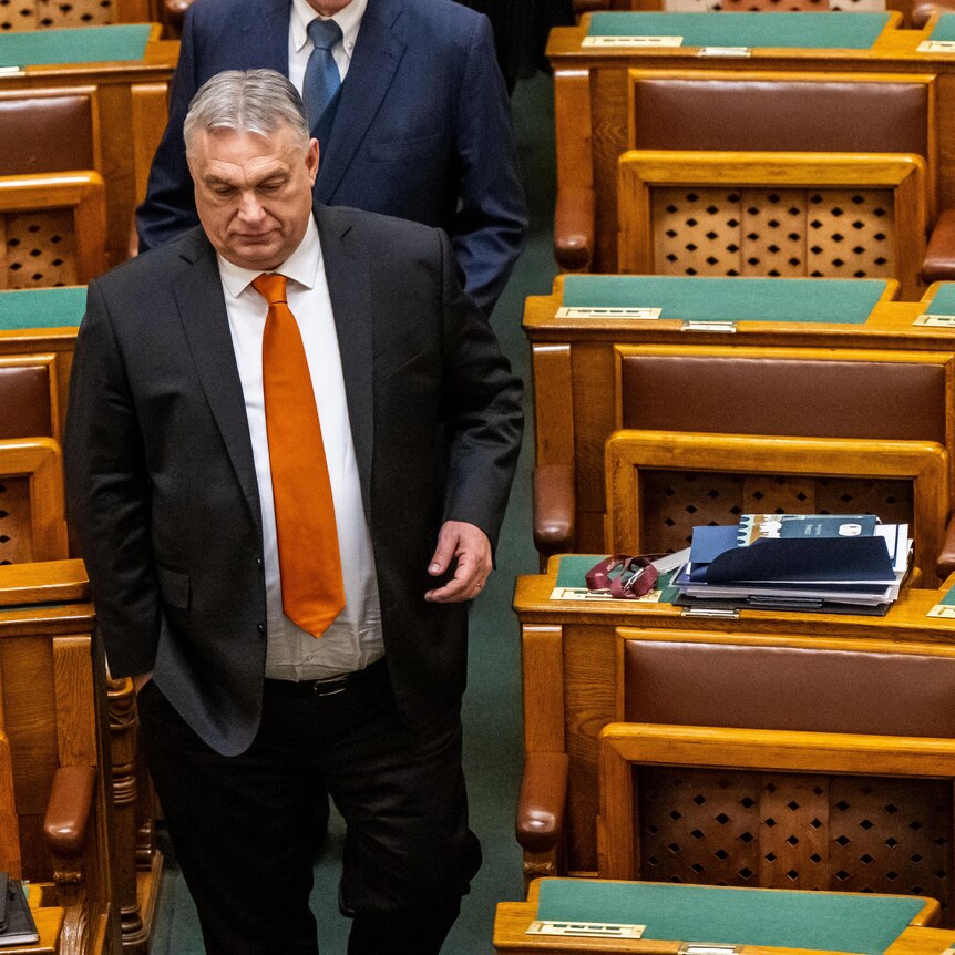 Viktor Orban inside the Parliament building in Budapest, Hungary