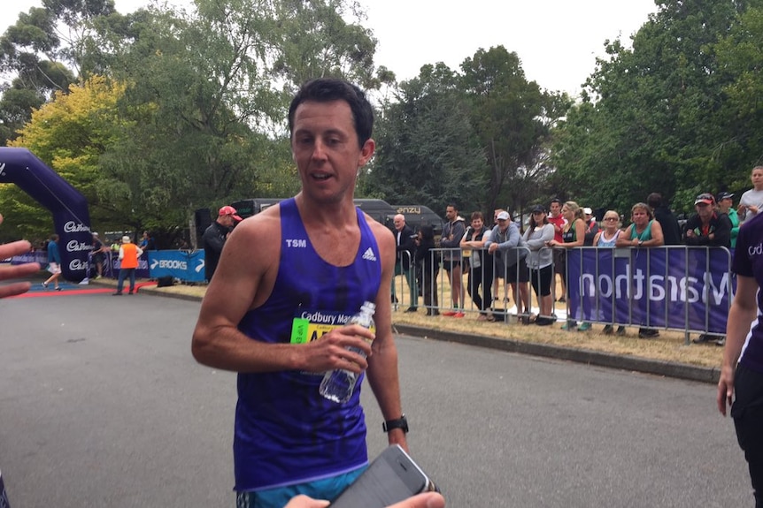 Victorian runner Liam Adams after a record win in the Hobart half marathon