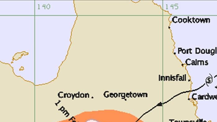 A tracking map showing Tropical Cyclone Yasi moving inland towards Mount Isa.