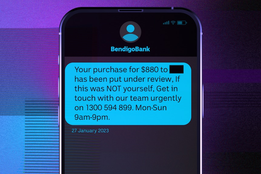 Text message that Lyn received from the scammers, pretending to be from Lyn's bank, Bendigo Bank.