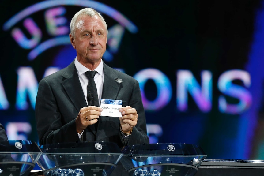 Johan Cruyff at Champions League draw